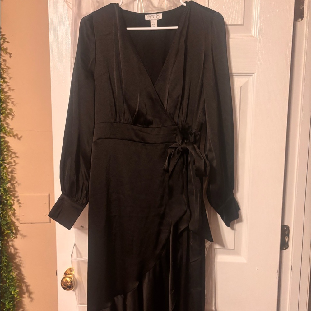 A New Day Black Wrap Maxi Dress with Bishop Sleeves